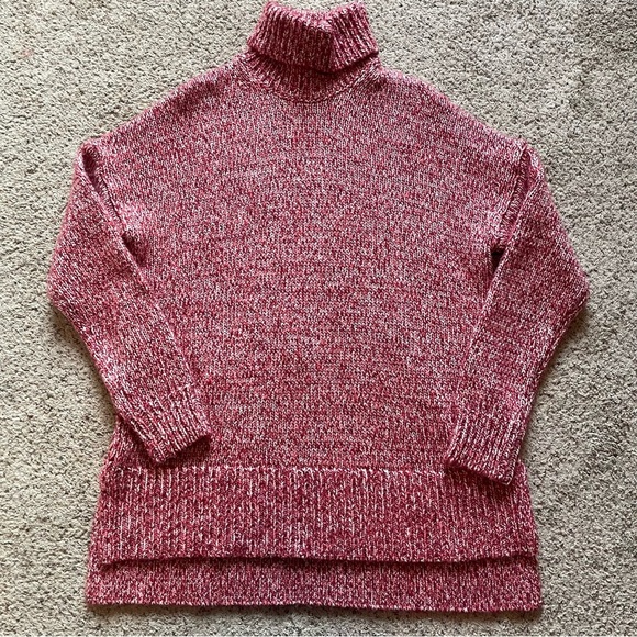 J.Crew Wool Blend Marled Red Turtleneck Size Medium - Picture 1 of 12